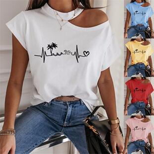printed top off Women short love shoulder sleeved
