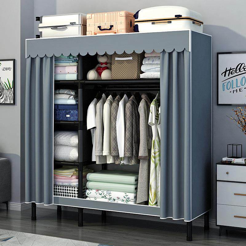 简易衣柜家用卧室钢管加粗加厚布衣柜出租房组装全钢架结实衣橱子
