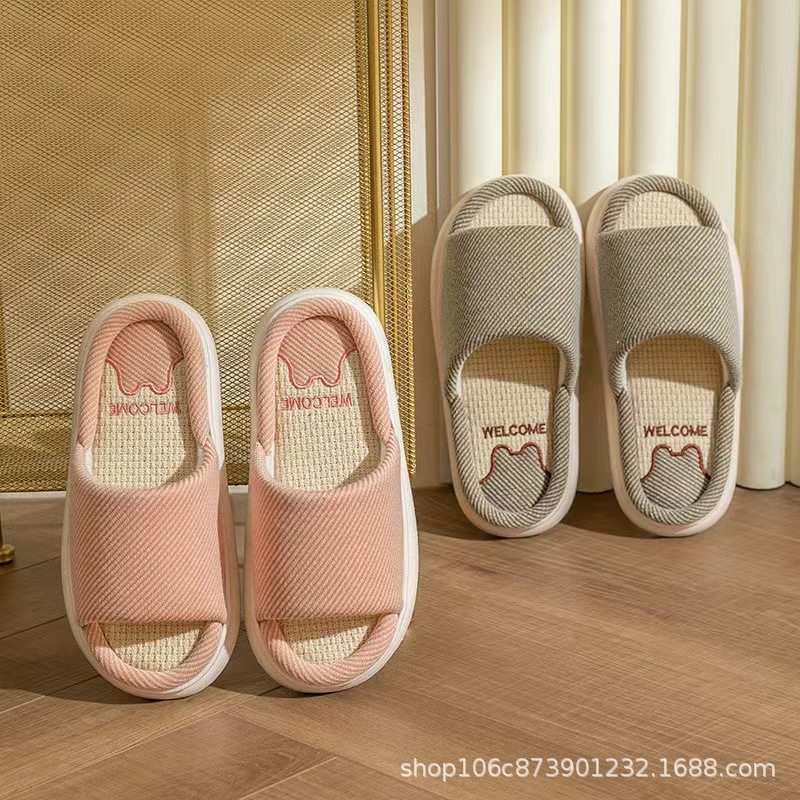 亚麻拖鞋高级感居家四季卡通厚底女夏室内家居防滑春秋棉麻拖鞋男