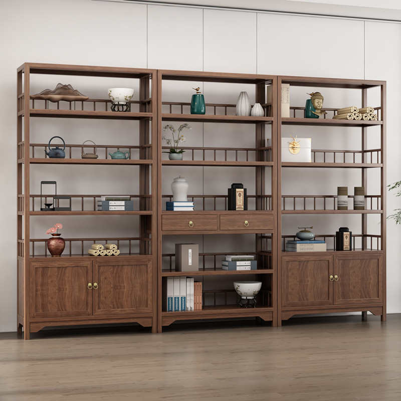 新中式博古架展示架老榆木茶叶柜多宝阁简约现代置物柜储物架定制