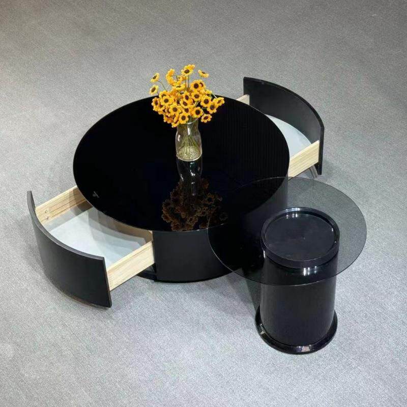 现代意式简约黑色方形轻奢高级茶几小户型客厅家用岩板微晶石组合