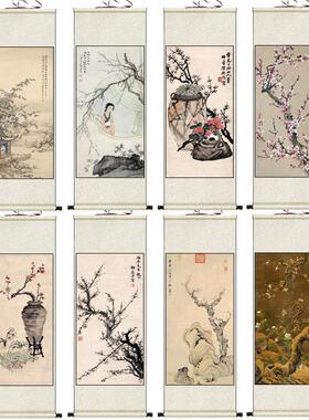 红梅报春名家花鸟挂画齐白石红梅唐伯虎梅花图谢稚柳墨梅客厅卷轴