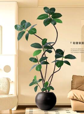 黑金刚彷真绿色植物橡皮树室内客厅大型落地盆栽氛围彷生假树装饰