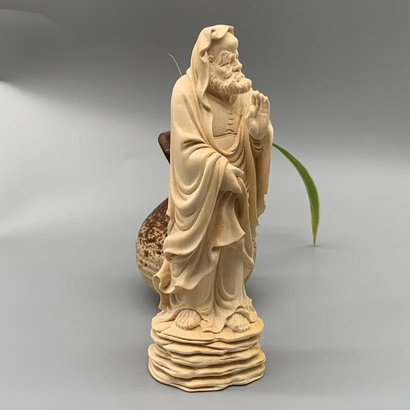 大叶黄杨木雕刻斗篷达摩款摆件摆饰规格130×45×45办公室工艺品
