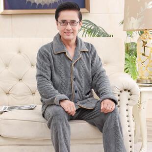 睡衣男士冬季翻领法兰绒长袖2026爆款大码简约父亲可外穿家居服套