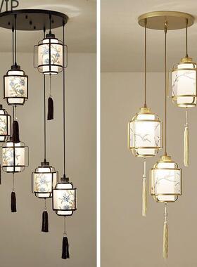 新中式楼梯长吊灯仿古复式楼别墅旋转楼梯间吊灯餐厅中国风工leb