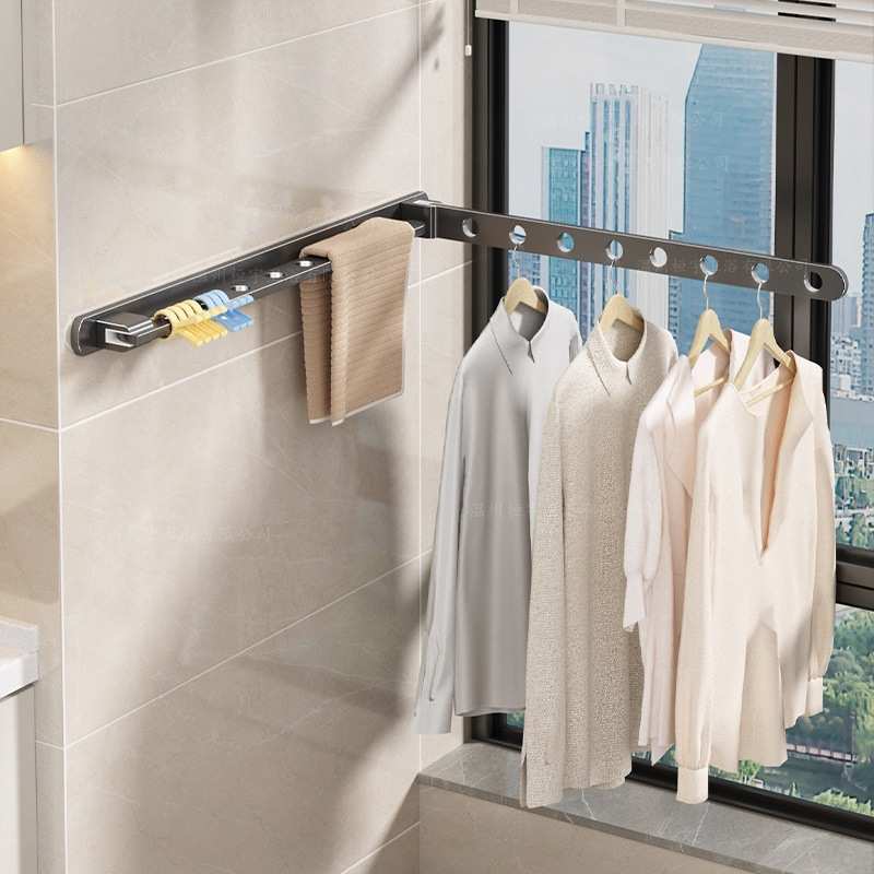 免打孔太空铝折叠晾衣架壁挂 阳台隐形晾衣 宿舍便携晾衣杆架