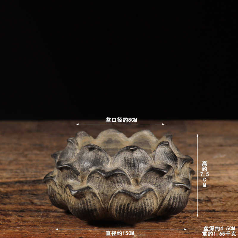 仿古石雕青石 莲花石钵石盆烟灰缸 中式复古陈设文玩收藏摆件摆饰