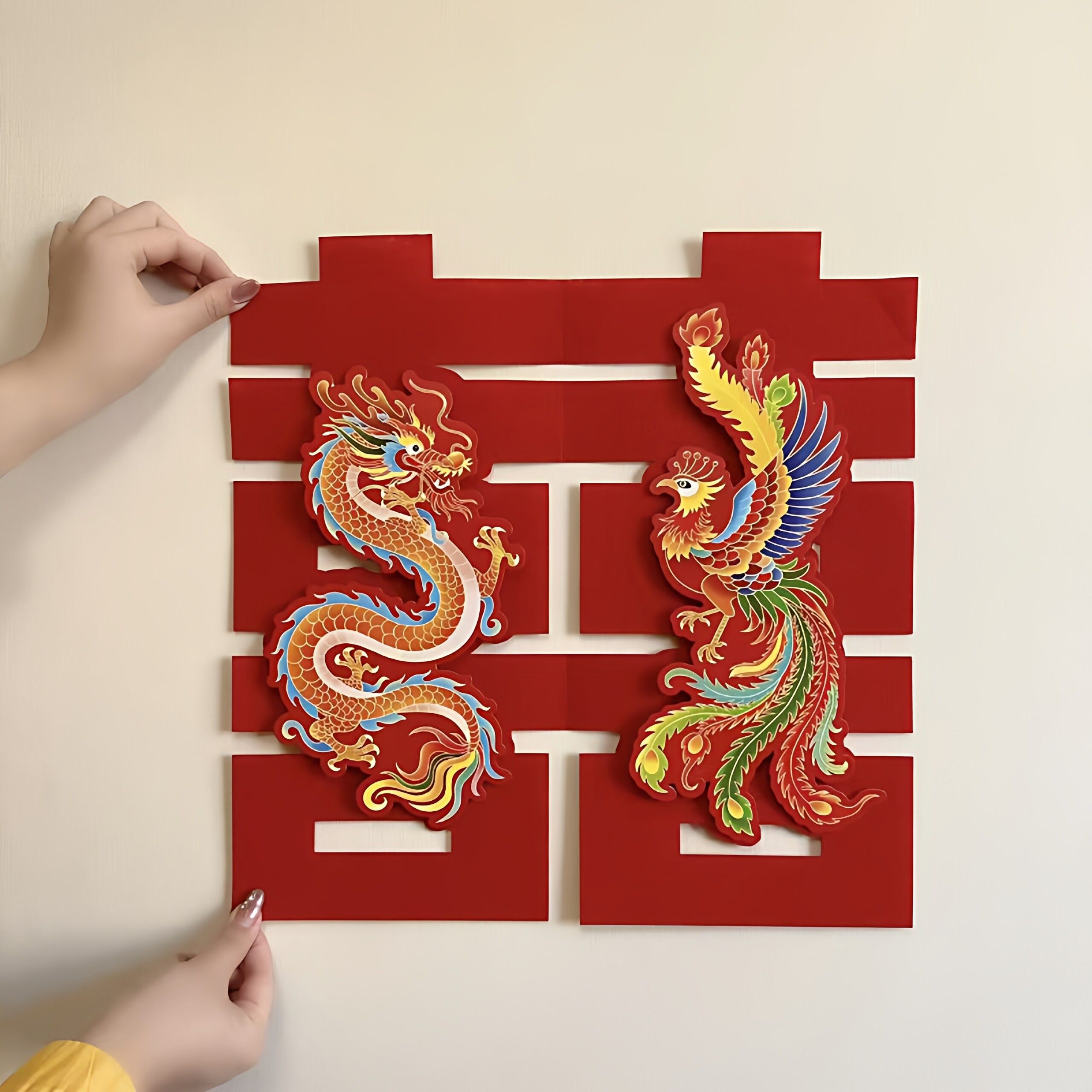 龙凤喜字贴新婚婚房立体氛围感装饰门贴入户门双喜贴纸玻璃小贴饰