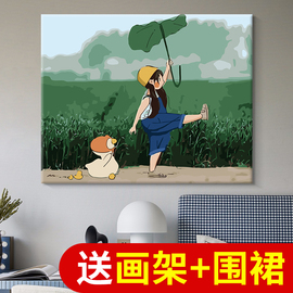 数字油画儿童卡通动漫颜料画解压diy油，彩画手工制作涂色画画童年