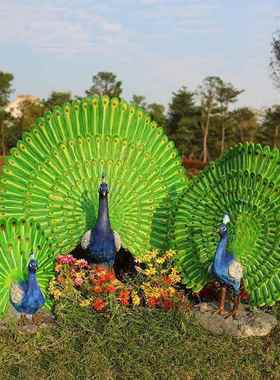 户摆外园仿林景观公园绿化造景树脂工艺品真孔雀件玻璃动物1374-1