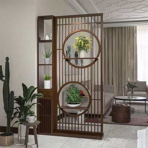 新中式屏风隔断客厅玄关入户门全实木质博古架置物架柜家用办公室