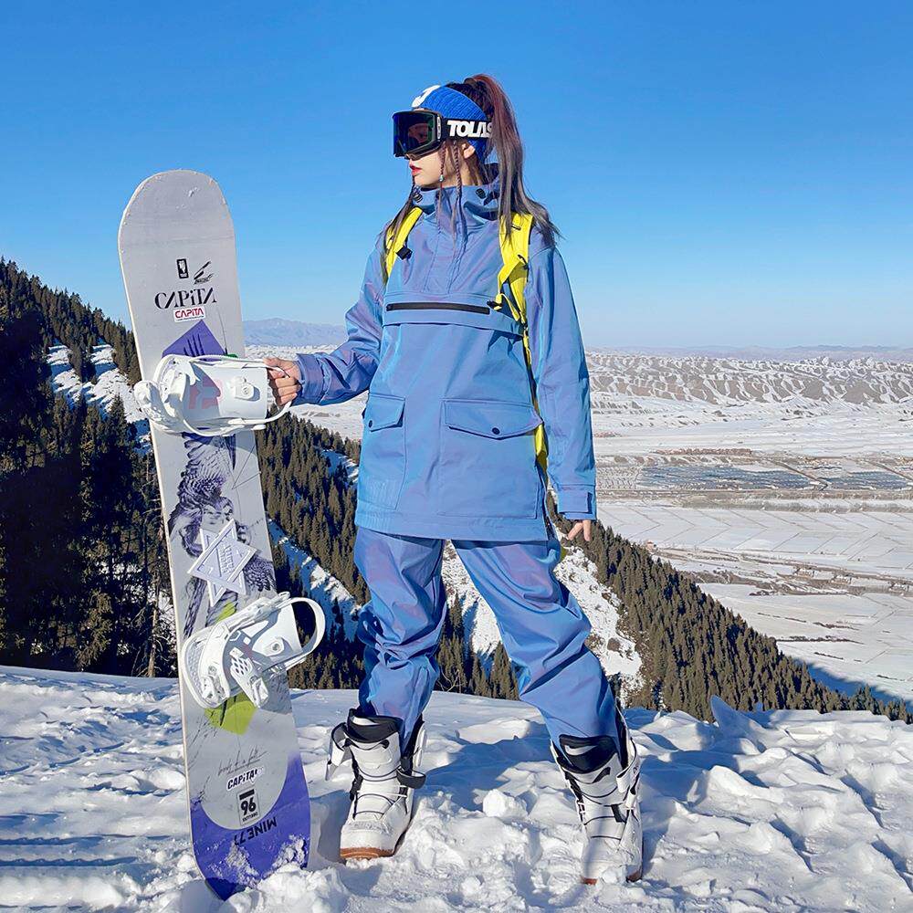 雪怡派炫彩反光工装滑雪服套装男女款户外防风防水滑雪衣裤