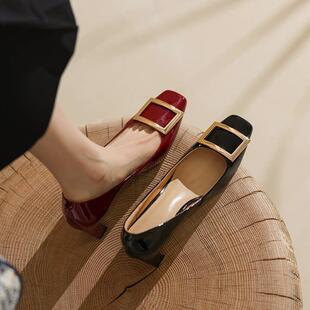 漆皮粗跟高跟鞋 金属方扣单鞋 闭眼入@通勤百搭大尺码 店长自留款