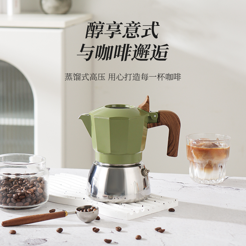 意式双阀家用小型不锈钢摩卡壶意式浓缩不锈钢户外咖啡机手冲壶