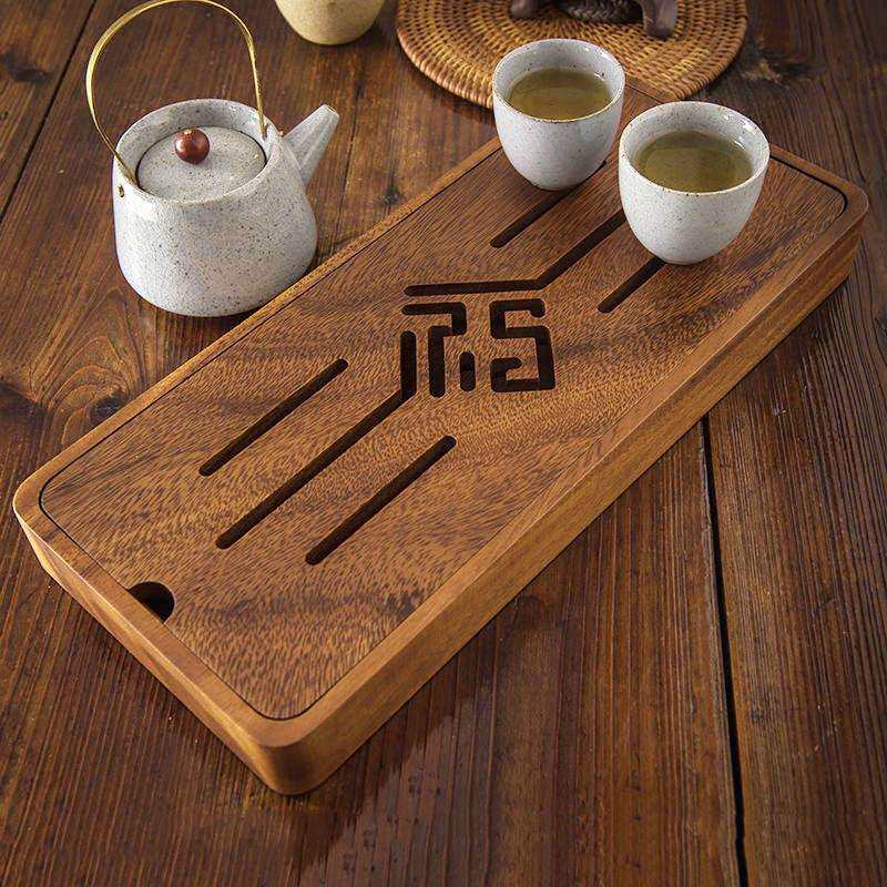 直销茶盘实木整块办公家用功夫蓄水简约中式排水木质茶台茶道配件