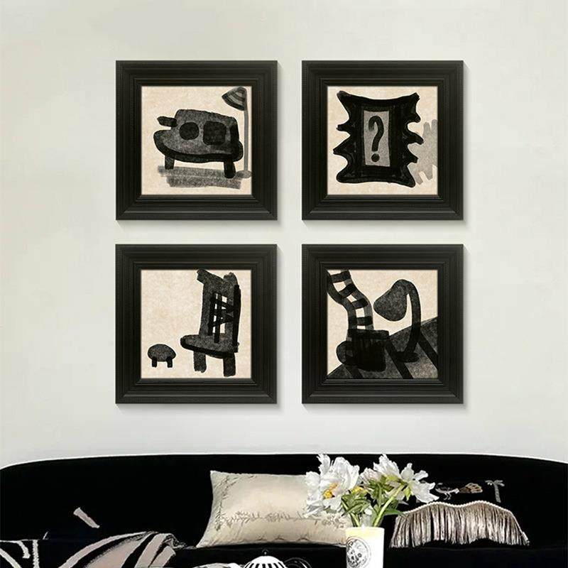 黑白静物法式中古风客厅装饰画组合抽象黑白艺术餐厅挂画玄关画
