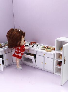 1：12娃娃屋家具厨房摆件灶台橱柜冰箱微缩场景模型OB11仿真橱柜