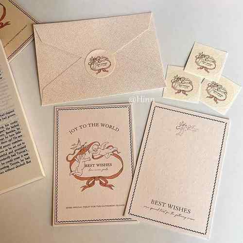 Hinn蝴蝶结丘比特明信片！原创情人节礼物贺卡大地纹卡片装饰氛围