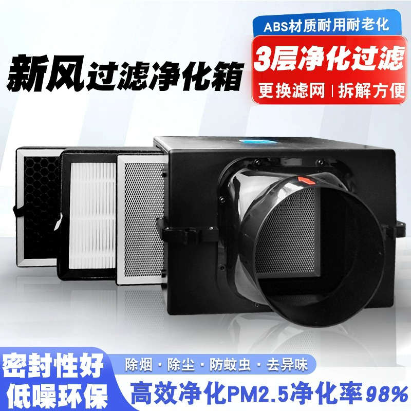 新风系统空气过滤箱管道风机前置除烟味灰尘滤芯过滤防虫网净化器