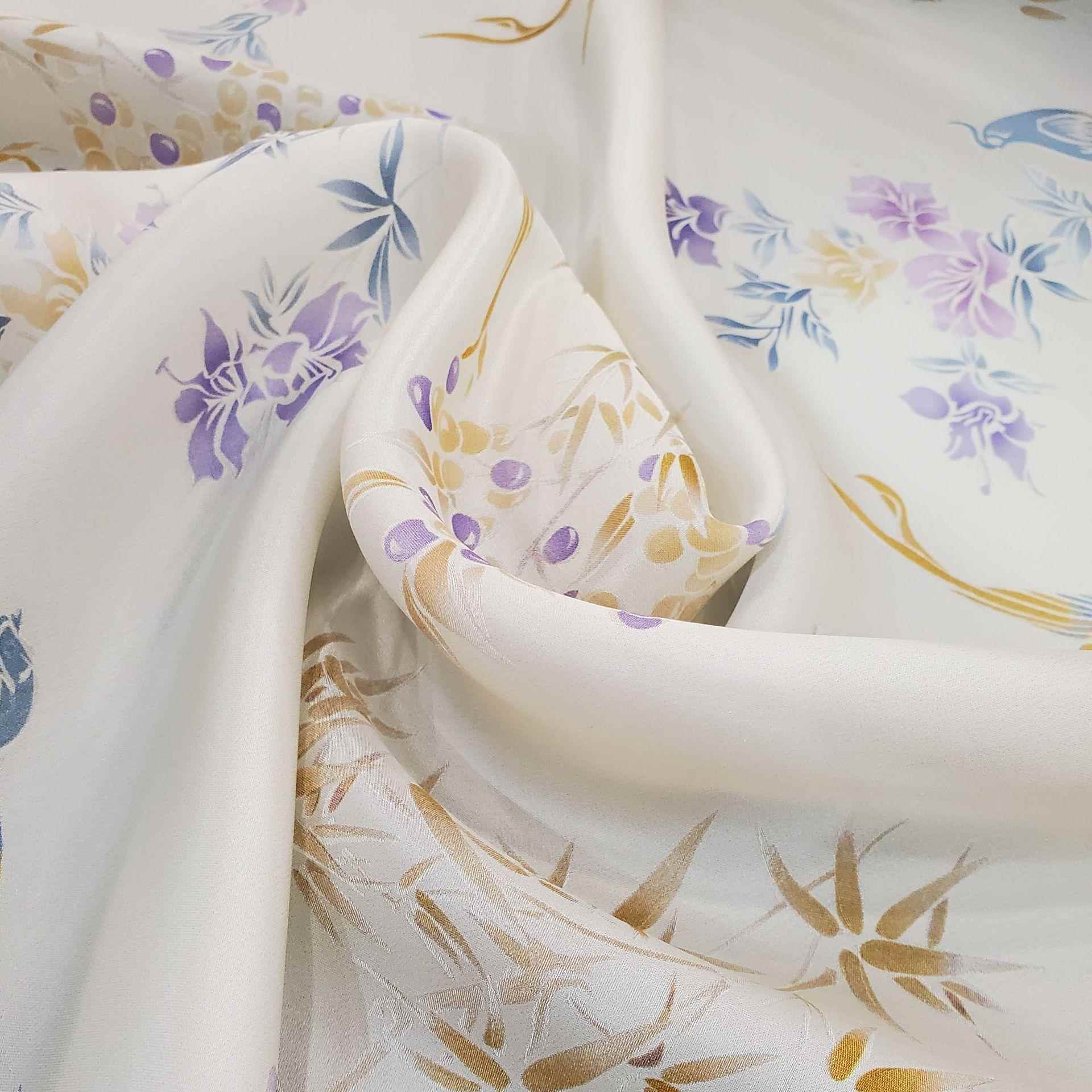 新丝丝中式定位喷绘提花面料宋锦交仿织丝人桑波缎桑KSK蚕人造丝