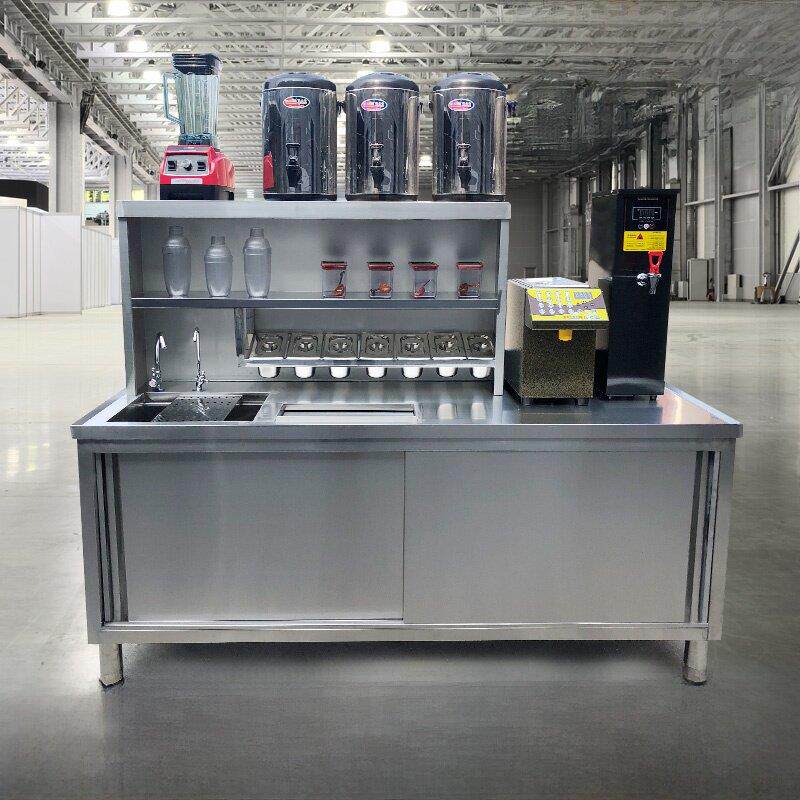 水吧台商用奶茶店操作台冷藏冰柜奶茶店设备全套定做不锈钢工作台