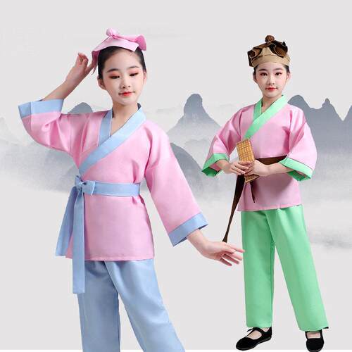 元旦古装汉服农夫愚公移山幼儿园书童小班服国学风锄禾元旦演出服