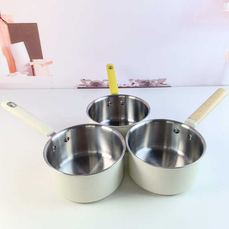 304三层钢奶锅不锈钢平底雪平锅18cm煮面锅不粘小汤锅磁灶通用