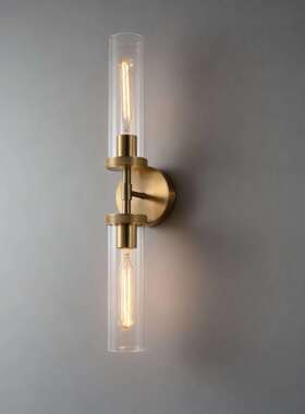 美式现代简约铜本色双头壁灯客厅卧室书房床头浴室柜镜前LED灯具