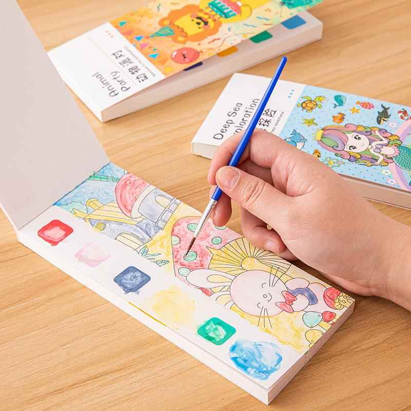 儿童水彩涂色画画本幼儿园宝宝填色绘画便携图画本diy涂鸦绘本