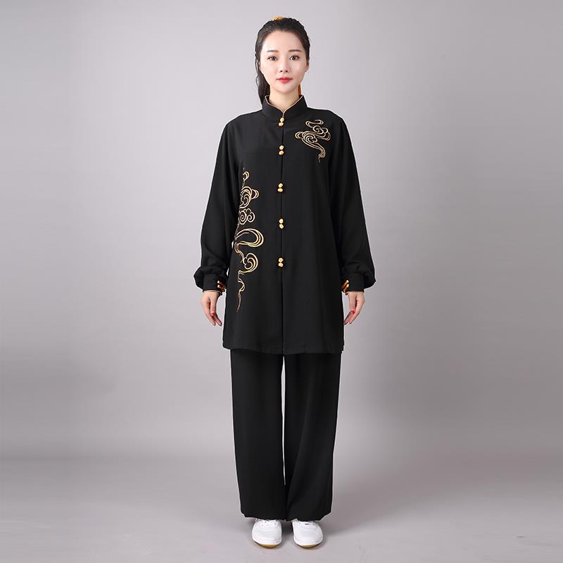 新端太极服祥刺云绣中长款春高夏秋练服男女太极武术团体表功演服