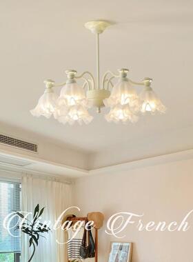 全谱奶油风法式复古吊376灯花朵网红氛围玻璃光客餐房厅厅灯书卧