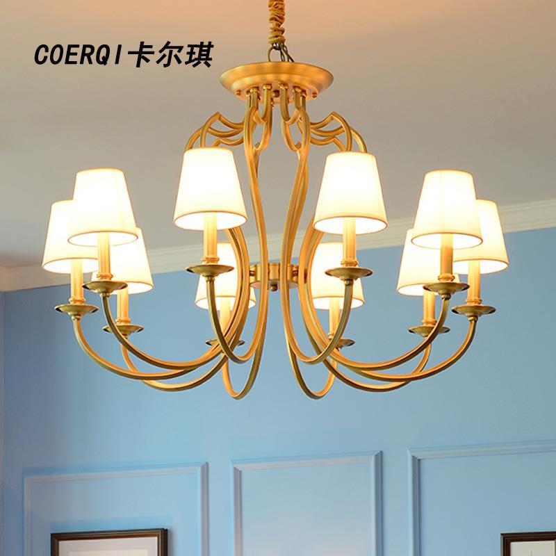 多头吊灯 欧式客厅灯艺术餐厅卧室灯纯铜灯具 美式乡村全铜吊灯