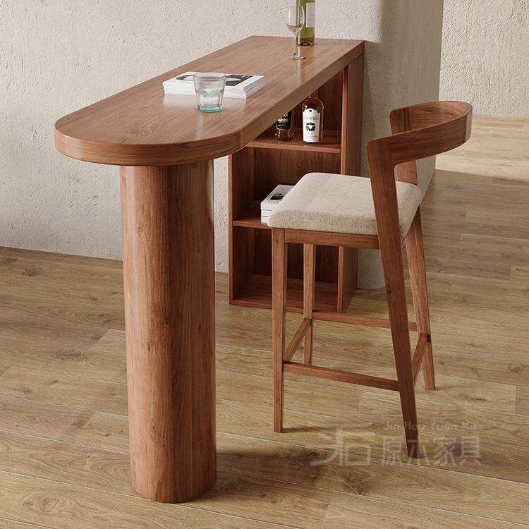 客厅吧台桌家用实木长条桌高脚隔断阳台墙边靠墙窄桌子格子柜一体