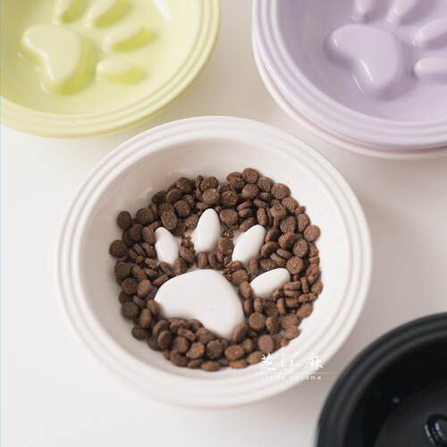 芝小麻爪印慢食碗陶瓷宠物碗猫碗狗碗缓慢进食防噎陶瓷餐盘猫食盆