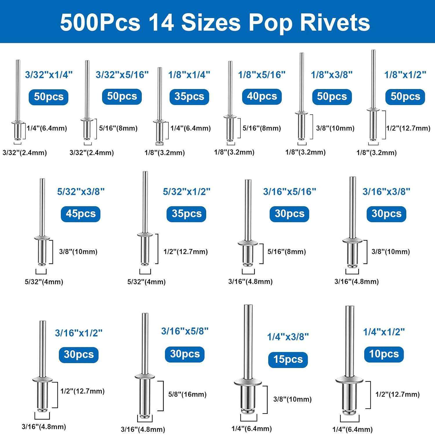 跨境盒装1280pcs铝制抽芯铆钉拉铆钉铝拉钉开口型扁圆头铆钉套装