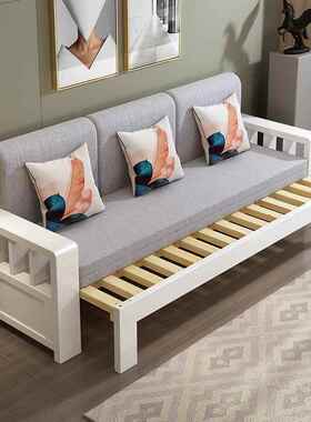 实木沙床可18307折叠人单厅坐卧床伸缩多客功能推拉沙发床两用发