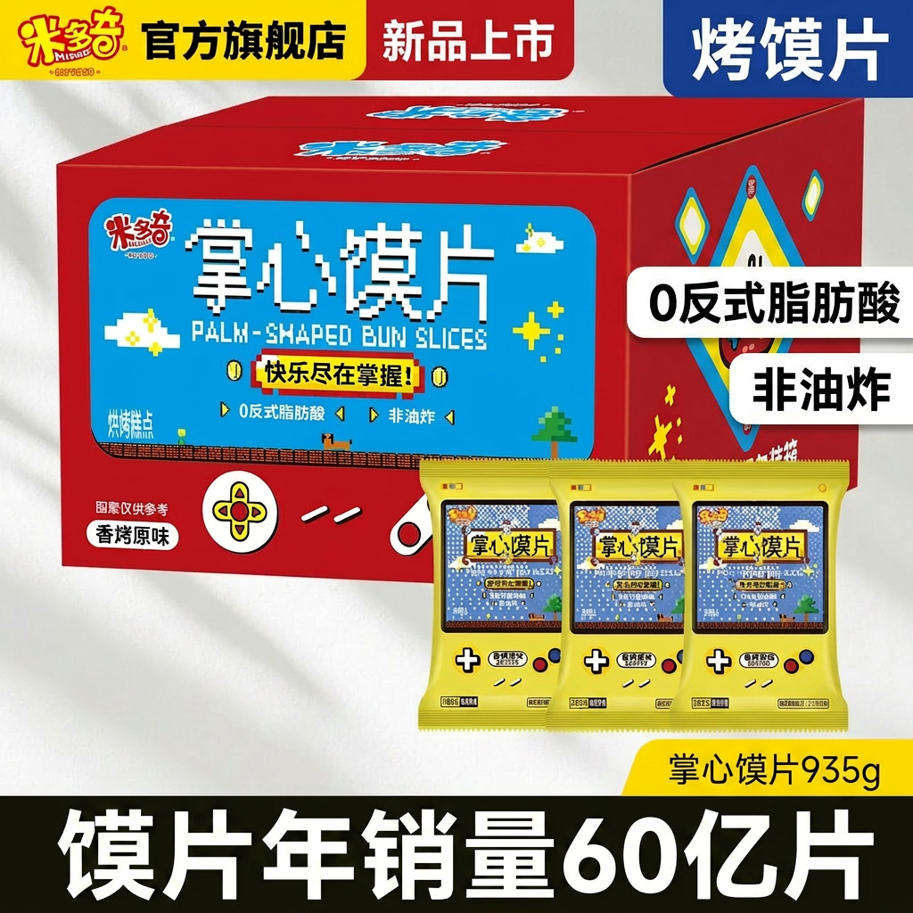 米多奇烤馍片掌心馍片935g整箱0反式脂肪酸非油炸办公室休闲零食