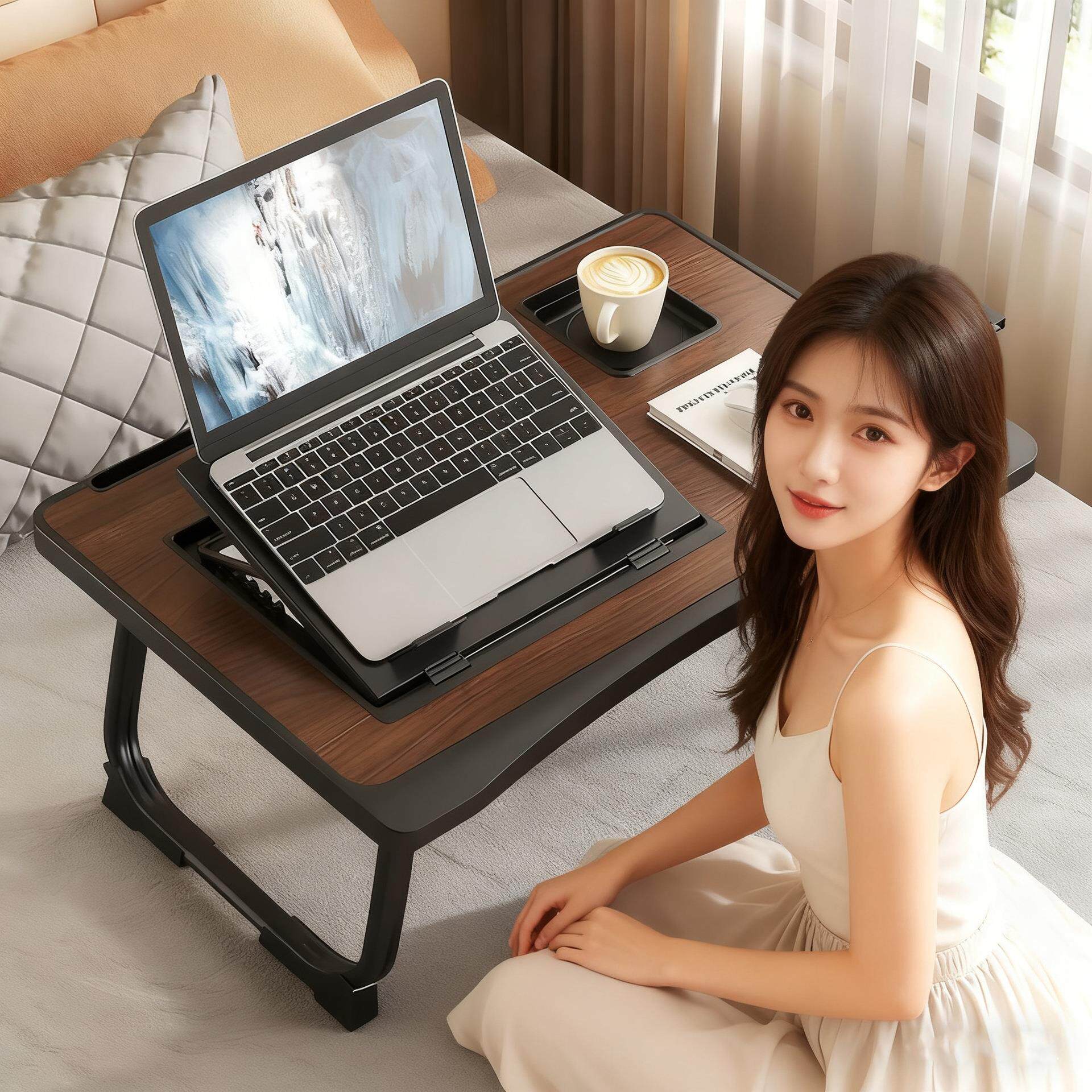 可升降床上小桌子笔记本电脑散热支架宿舍多功能小桌板可折叠学习