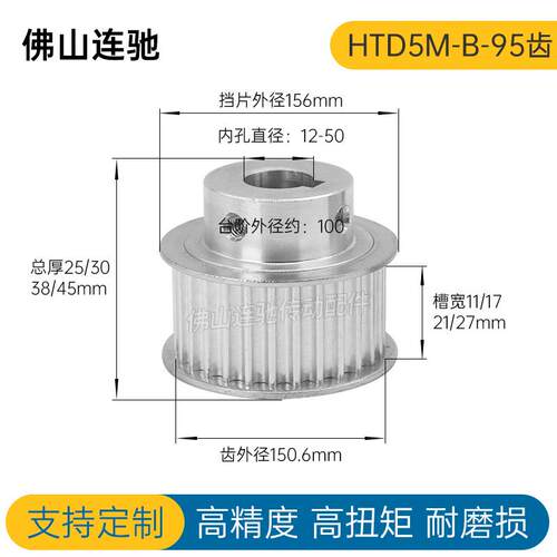 同步轮HTD5M-95齿 精加工内孔 20 22 24 25 BF型 同步带轮 铝合金