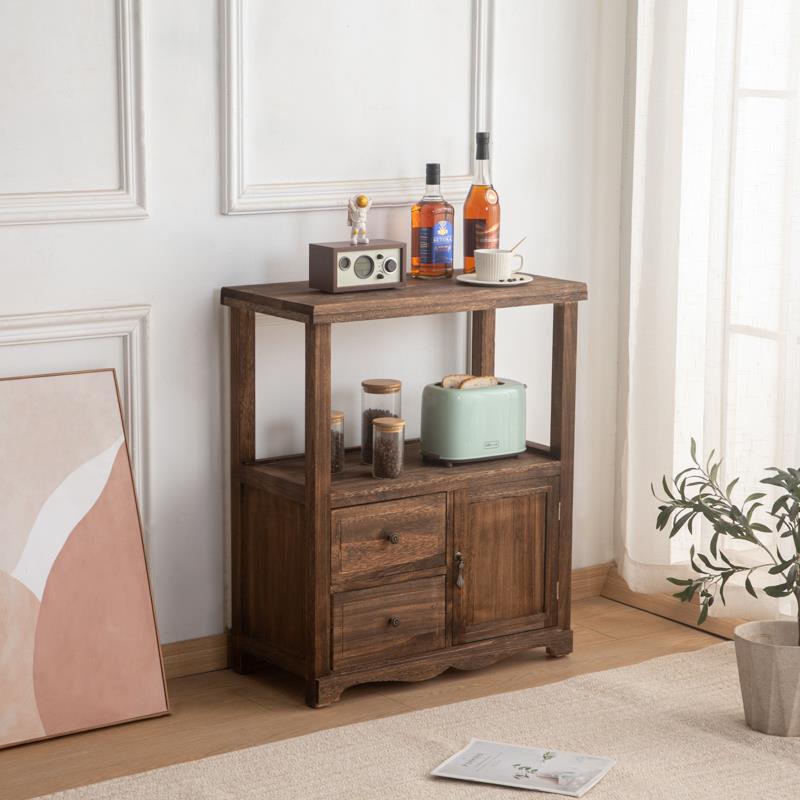 高档实木边柜简约原木茶水纳柜茶美式覆几古收柜收纳柜置餐物架整