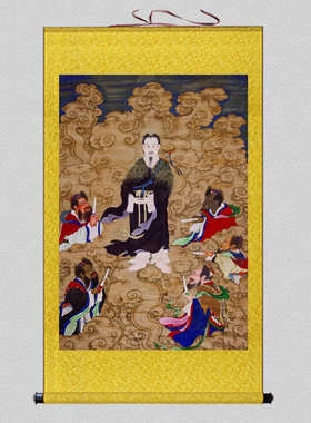 玄绢布玄关五龙画画像圣天上帝客厅真武大帝捧挂画神像王五龙卷轴