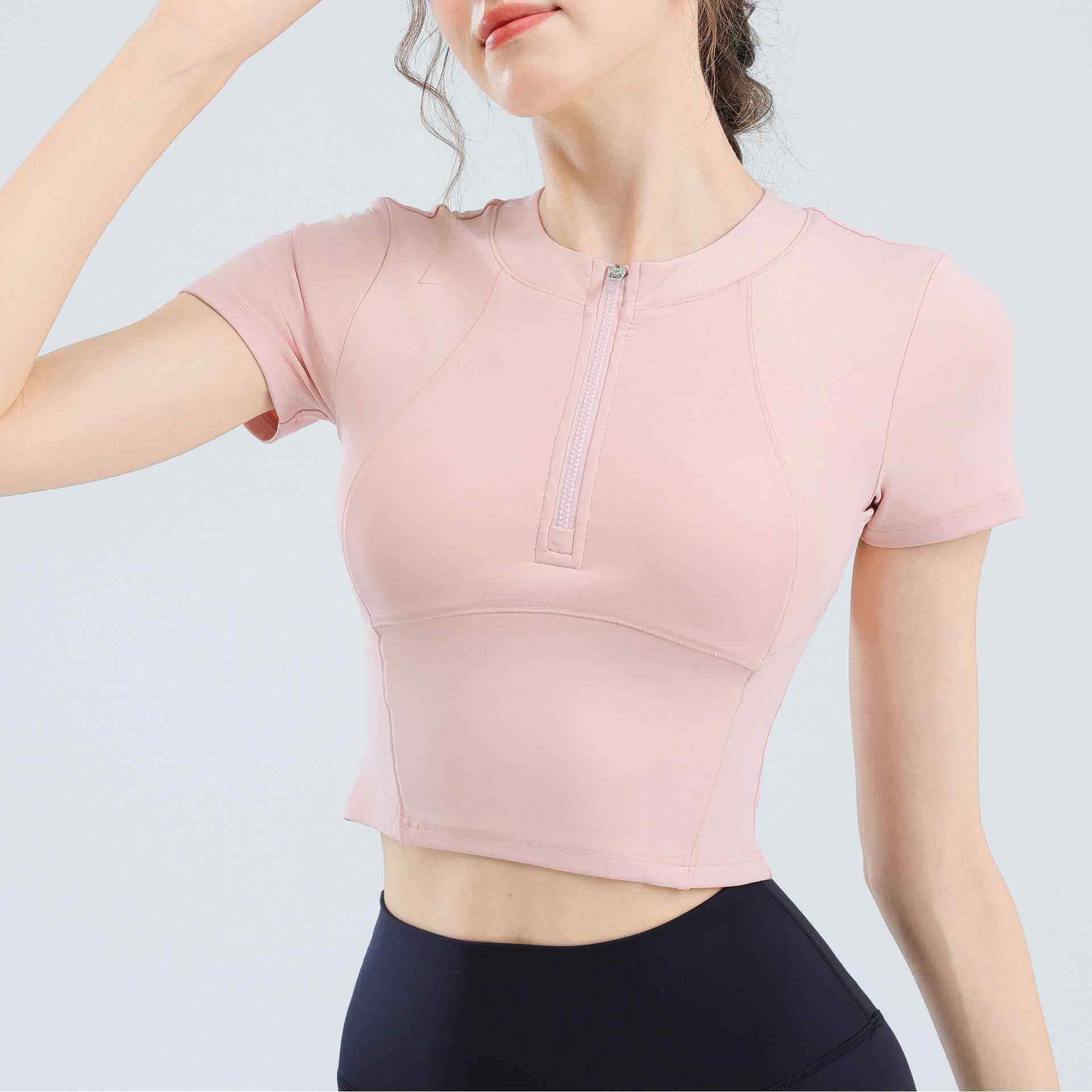 T-shirt training sports zip tight fitness womens tops