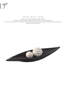 艺贝子现代简约创意摆件样板房间售楼处花瓣树叶收纳托盘软装饰品