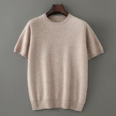 香港男士羊毛短袖秋冬新款宽松圆领纯色T恤休闲羊绒针织半袖衫潮