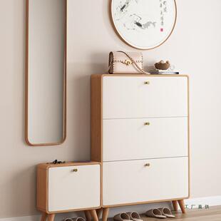 实木北欧鞋柜家用门口简约现代入户门楼梯翻斗窄版玄关柜17cm