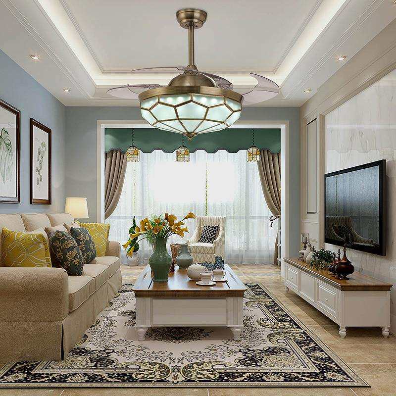 42寸欧式全铜隐形超静音复古客厅卧室家用带电风扇吊灯餐厅吊扇灯