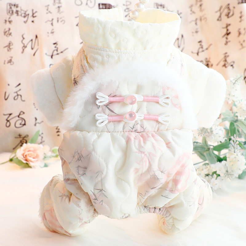 秋冬装衣服厚款水墨旗袍盘扣牵引四脚棉衣小型犬比熊宠物662