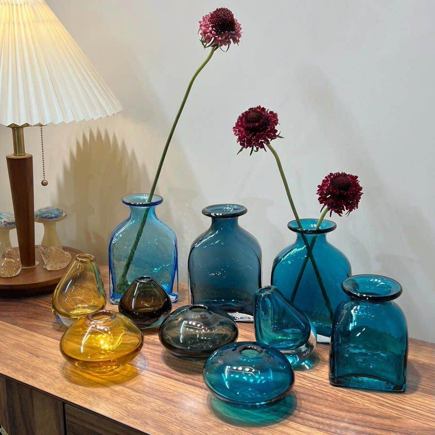 手工精品玻璃花瓶 vintage中古琉璃花瓶 现代简约 外贸设计感花器