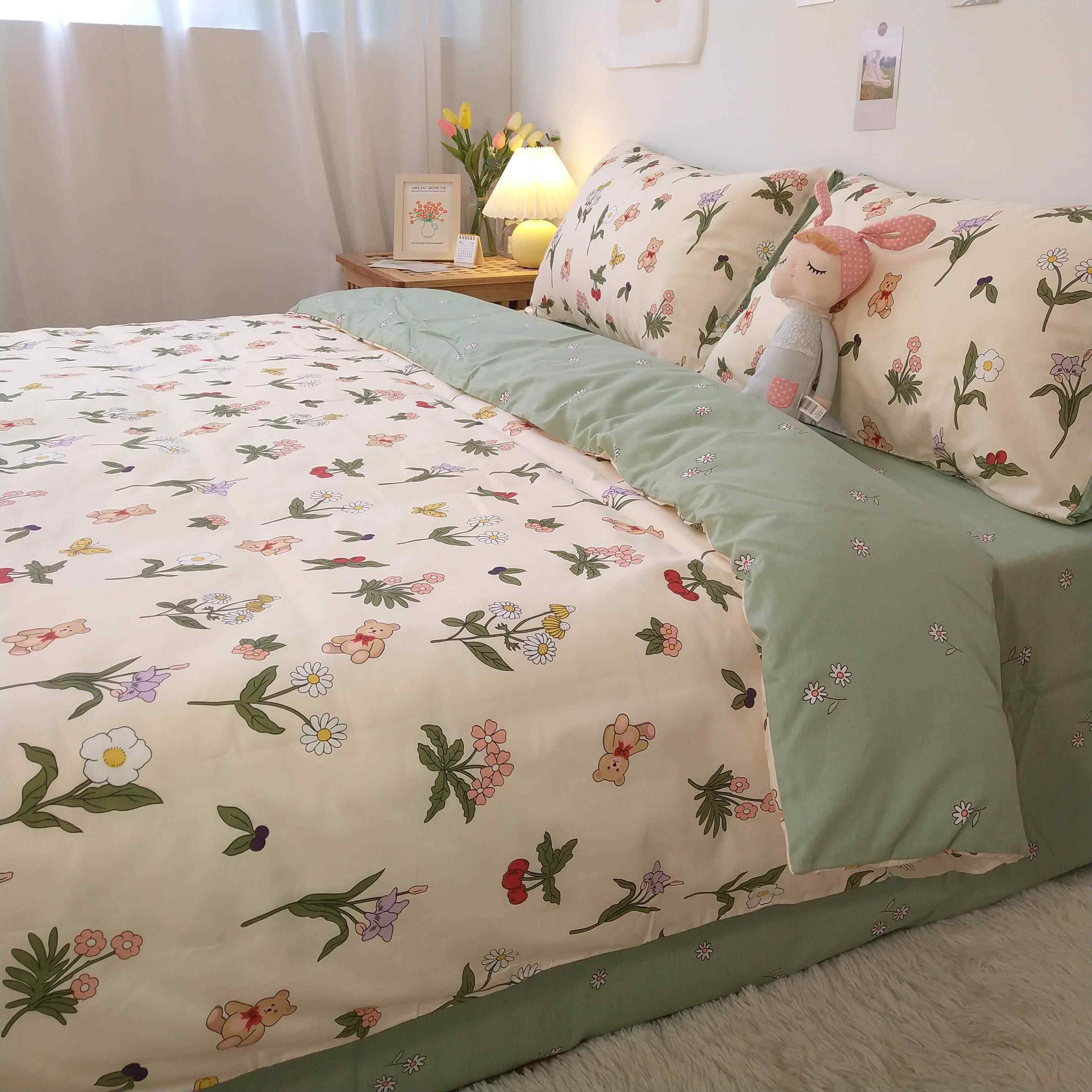 高档全田园小碎花四件套上用品纯棉简棉约小清新舍床被套宿床单三